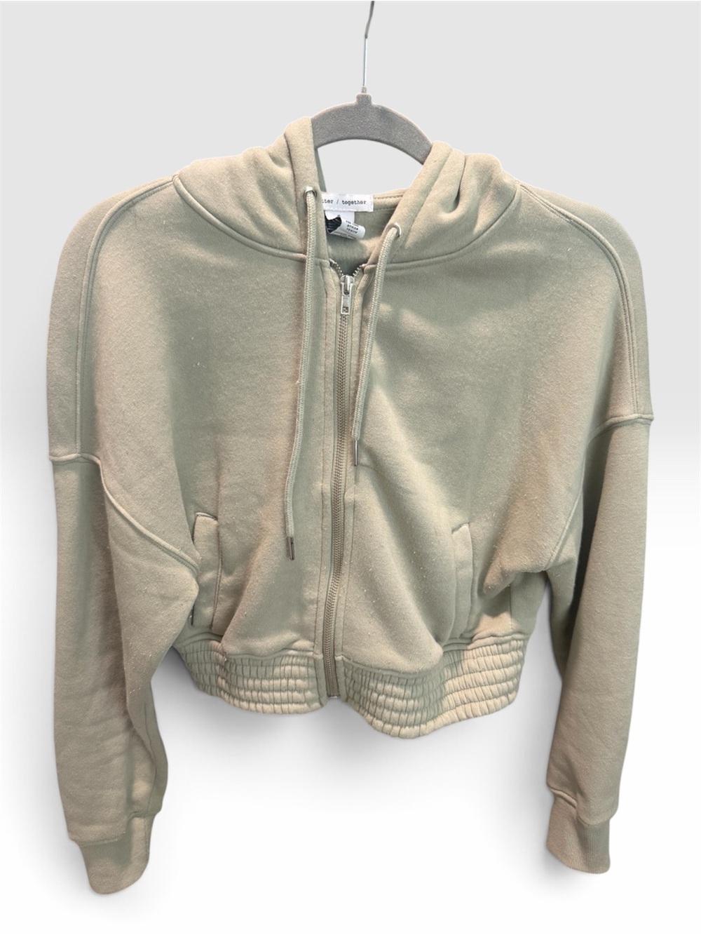 Cropped Cotton Zip Hoodie Jacket in Light Sage Green